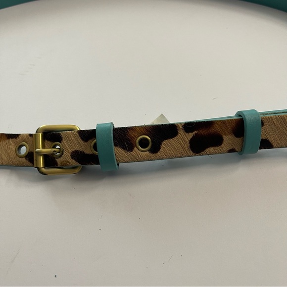 NWOT Boden women’s L spotted hair calf leather belt with turquoise accent - Picture 6 of 7